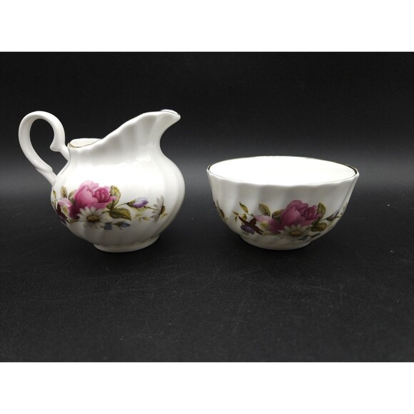 VTG Allyn Nelson England Pink Wildflower Rose Creamer Sugar Bowl Bone China - Picture 1 of 3